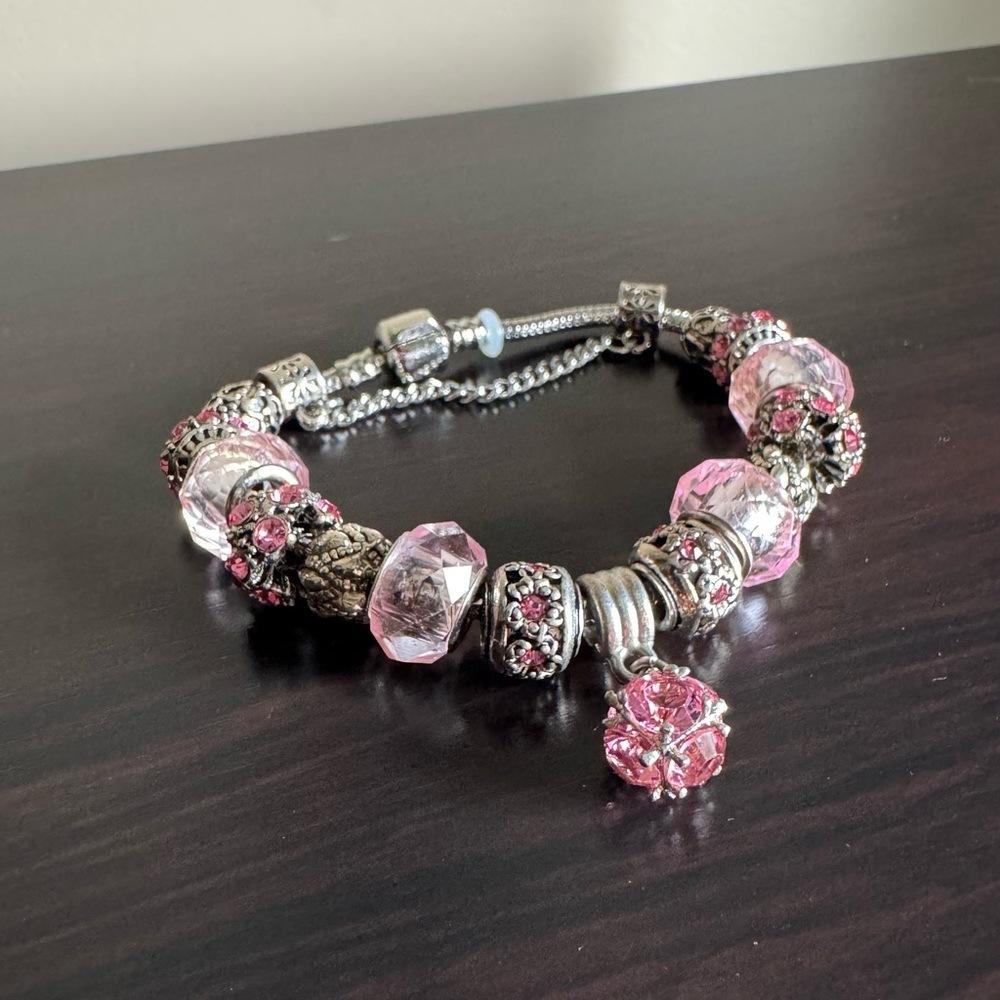 Pink and Silver Beaded Bracelet